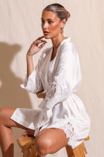 Amelie White Lace Satin Bridal Robe